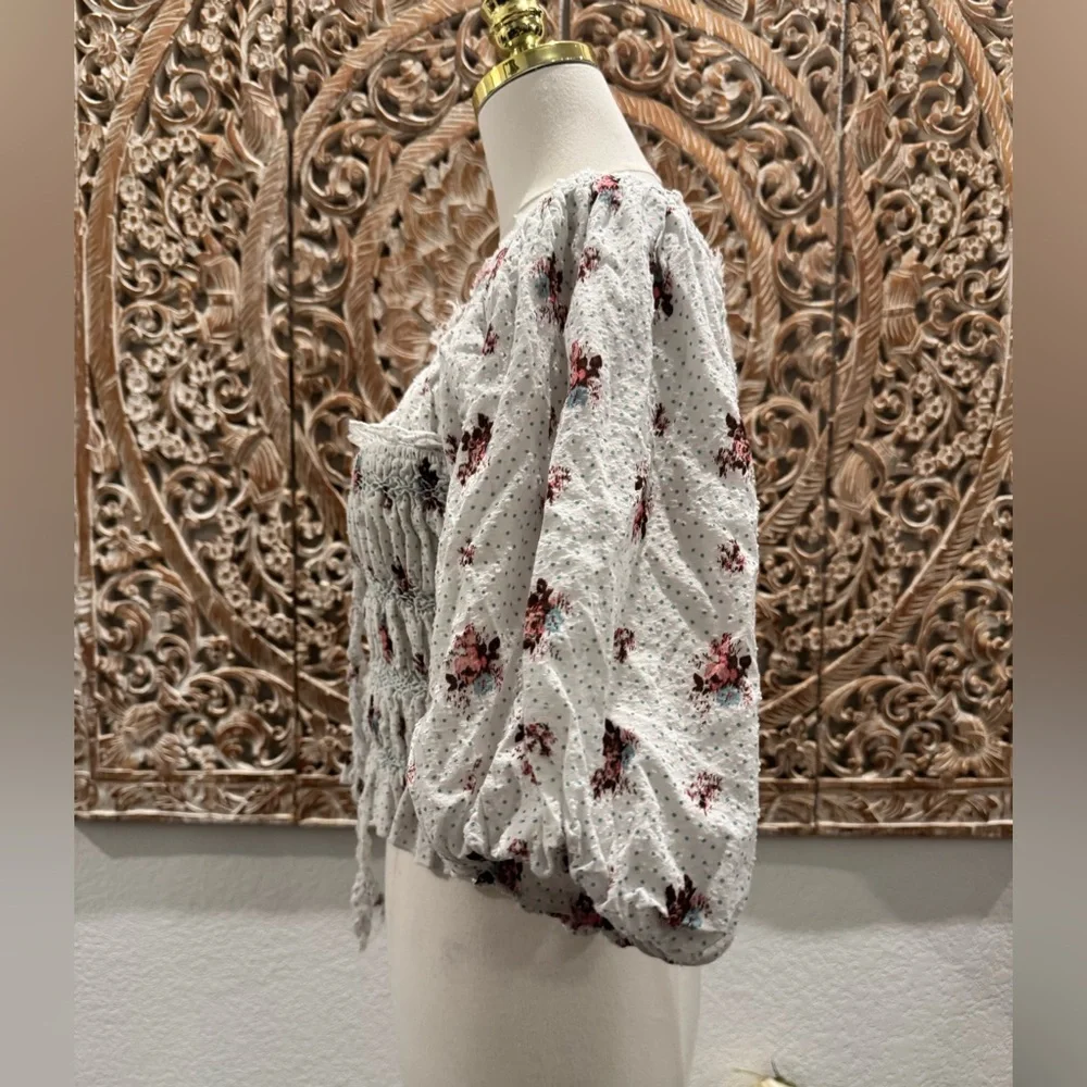 Anthropologie Puff-Sleeve Smocked Floral Blouse, Boho Country Chic Cottagecore